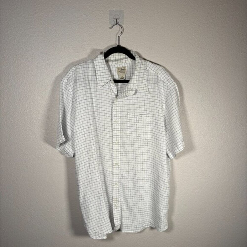 L.L. Bean White Black Checkered Half Sleeve Pocket Slightly Fitted Shirt Size XL - Picture 1 of 7